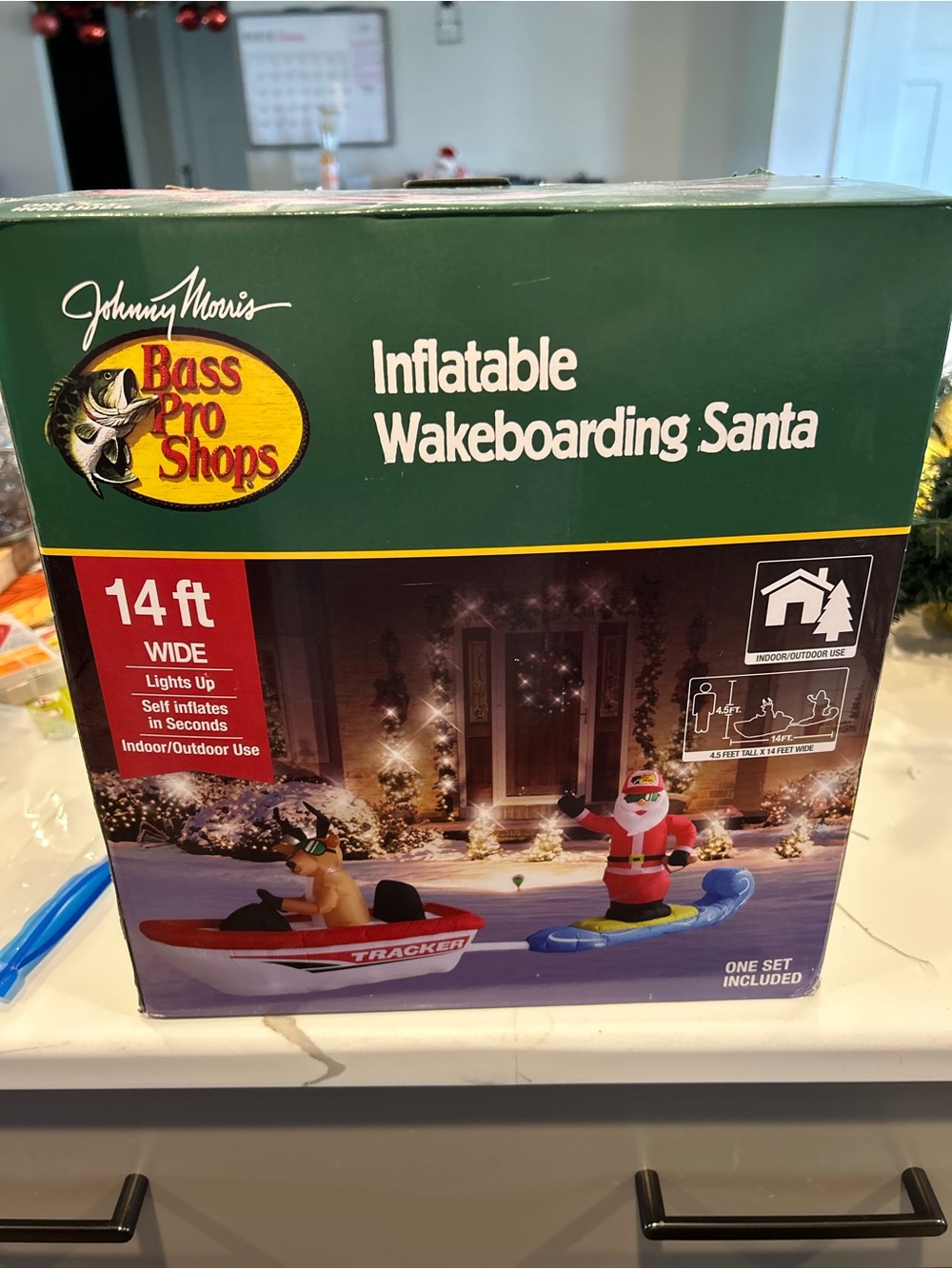 Christmas Bass Pro Shops 14 ft Wakeboarding Santa & Reindeer Inflatable NIB